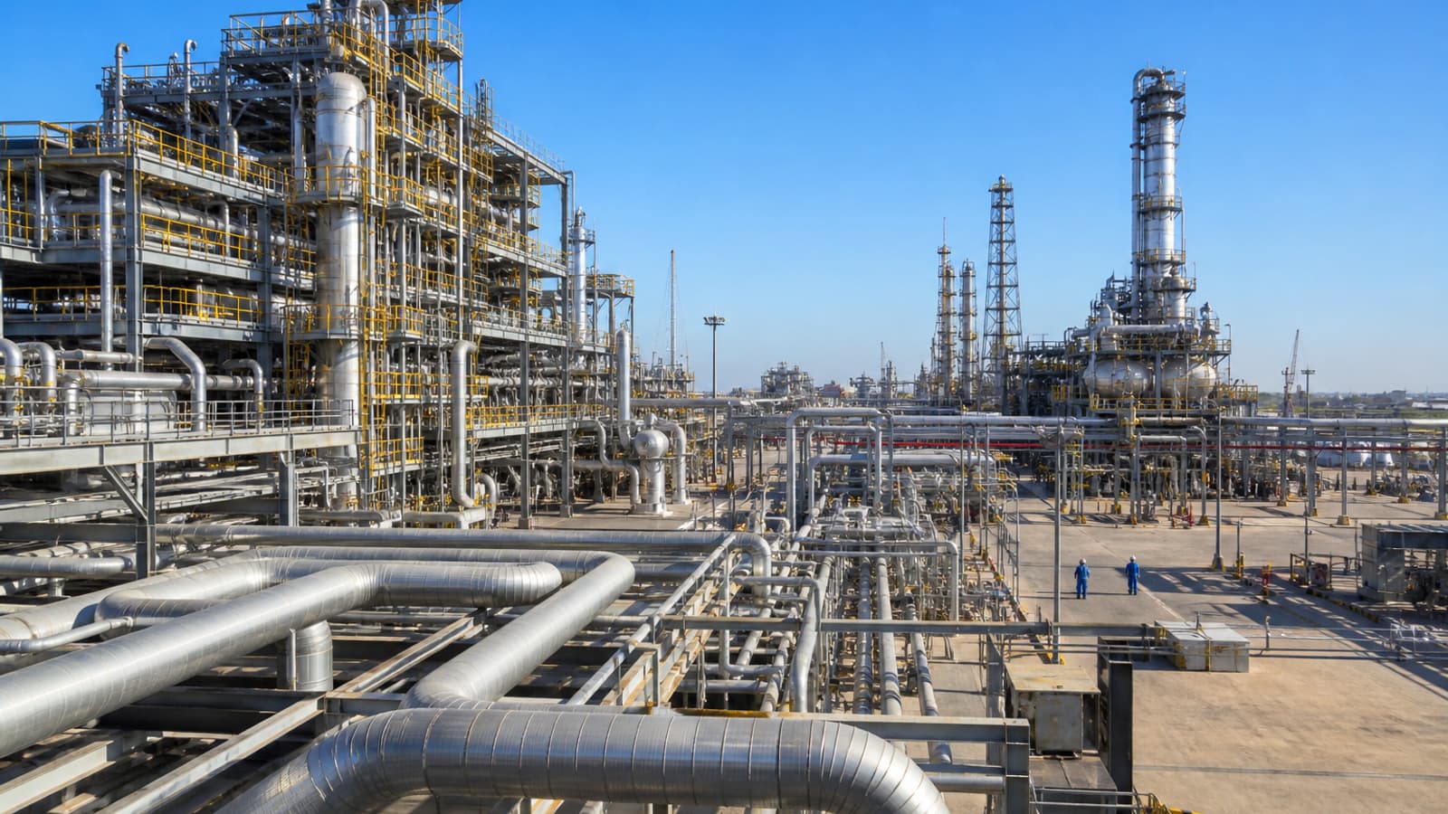 Modern industrial process plant under a clear sky
